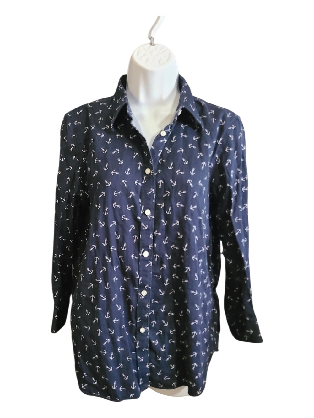 Chaps Navy Button-Down Anchor Print Shirt